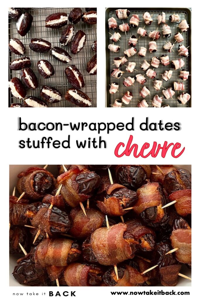 bacon dates chevre goat cheese appetizer holiday Christmas Thanksgiving recipe dinner party entertaining make-ahead coconut sugar Medjool dates starter engagement party bridal shower baby shower