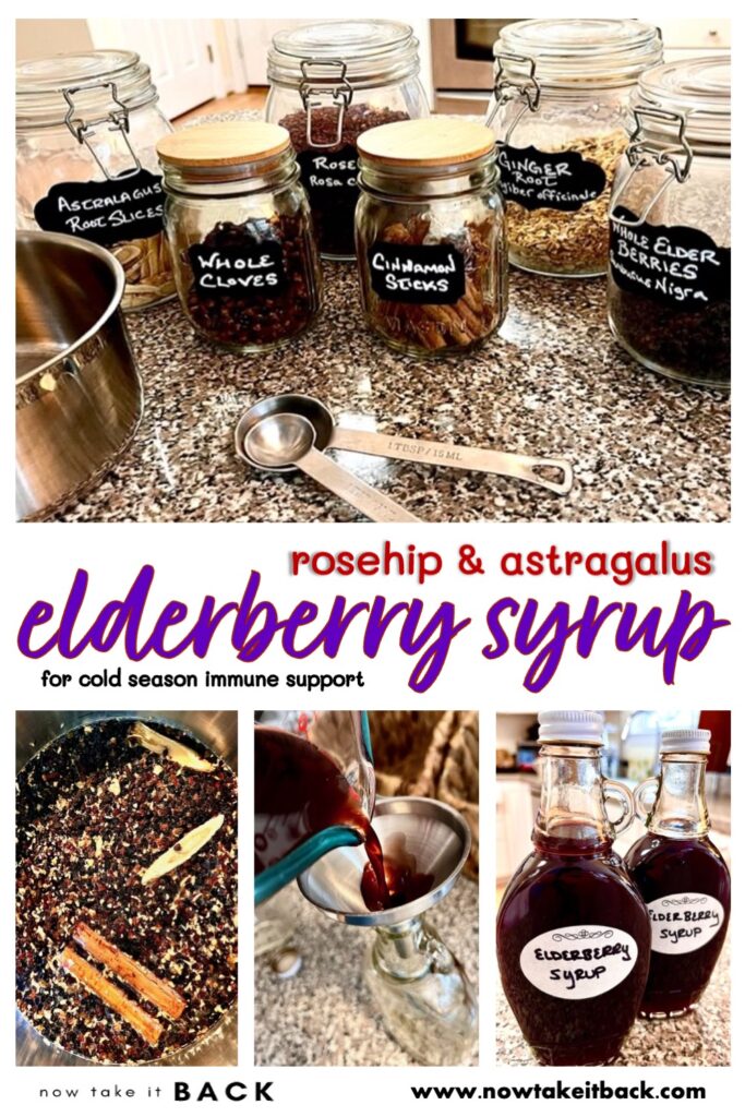 elderberry syrup recipe rosehip astragalus cold season immune support cinnamon clove health tonic ginger DIY slow-simmered kid-friendly raw honey daily food as medicine