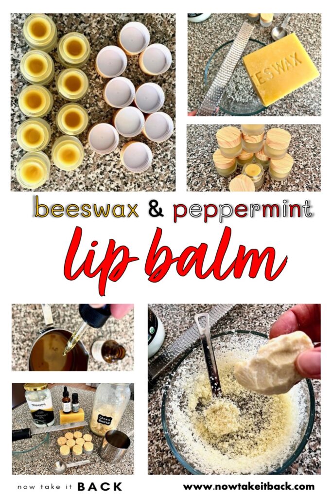 beeswax peppermint lip balm DIY home remedy recipe skin care chapped irritated skin whole ingredients cocoa butter cacao butter essential oils holiday homemade gift vitamin E coconut oil Christmas holistic additive free health kid-friendly parenting eczema