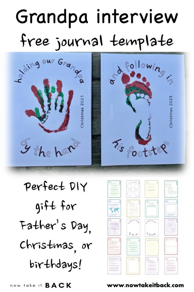 Father's Day, DIY, Father's Day DIY gift ideas, Christmas DIY gift ideas, birthday DIY gift ideas, homeschooling, journal, free download, interview Grandpa, heritage, tradition, culture, profession, family, keepsake, handprint art, footprint art, craft 